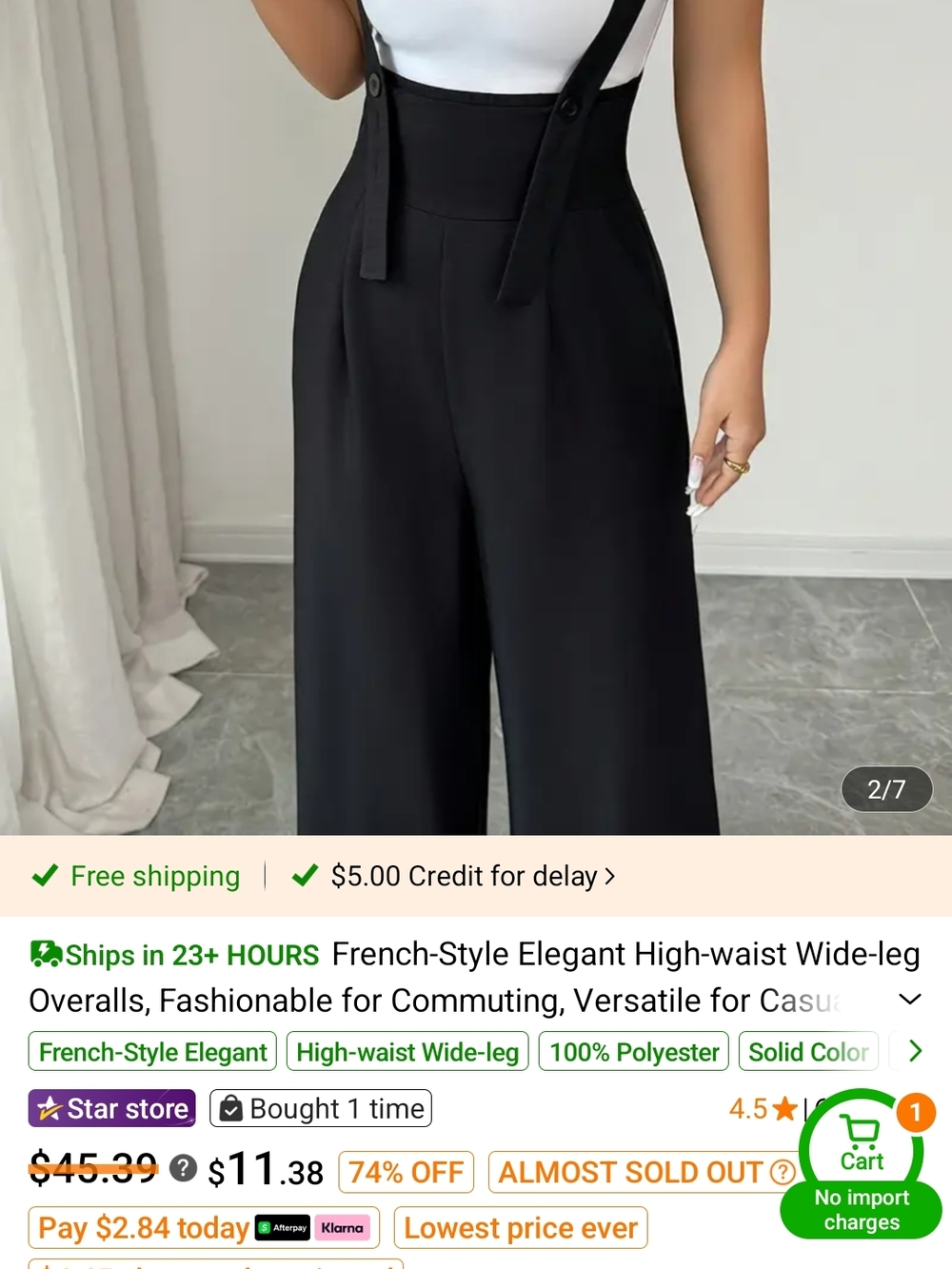 High-Waist Black Wide-Leg Suspender Jumpsuit